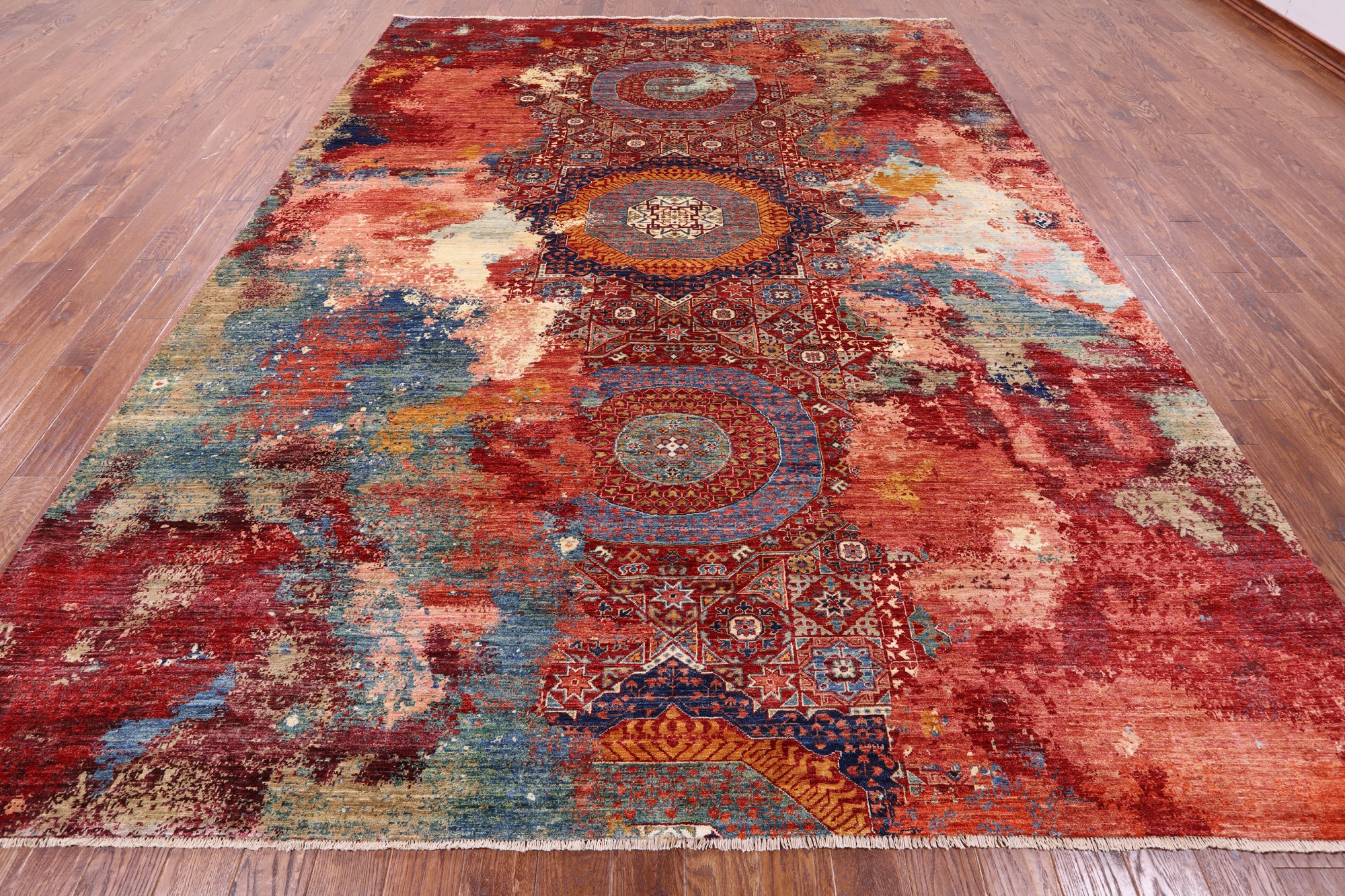 Asbtract Modern Mamluk Hand Knotted Wool Rug - 9' 9" X 12' 9" - Golden Nile