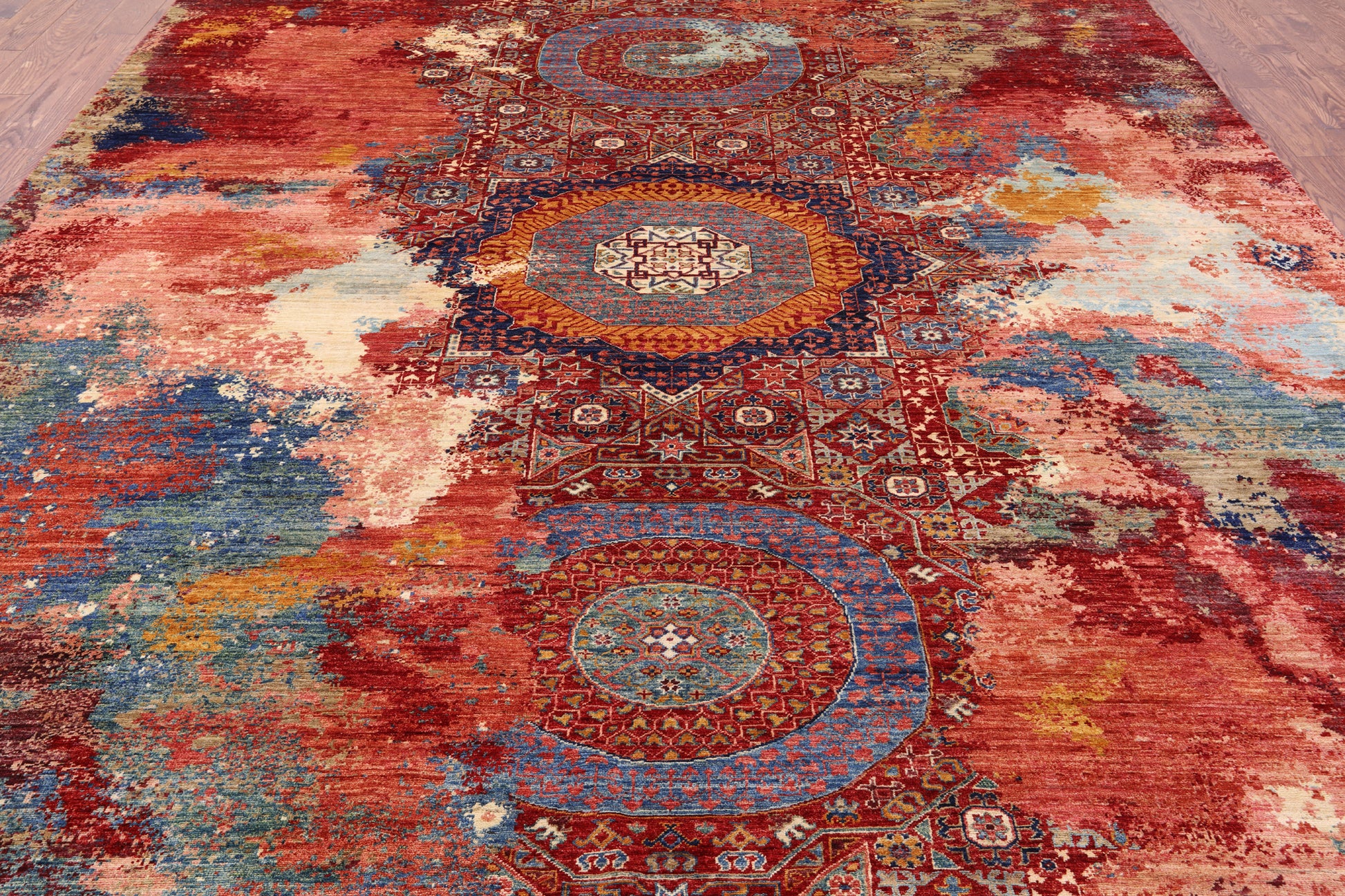 Asbtract Modern Mamluk Hand Knotted Wool Rug - 9' 9" X 12' 9" - Golden Nile
