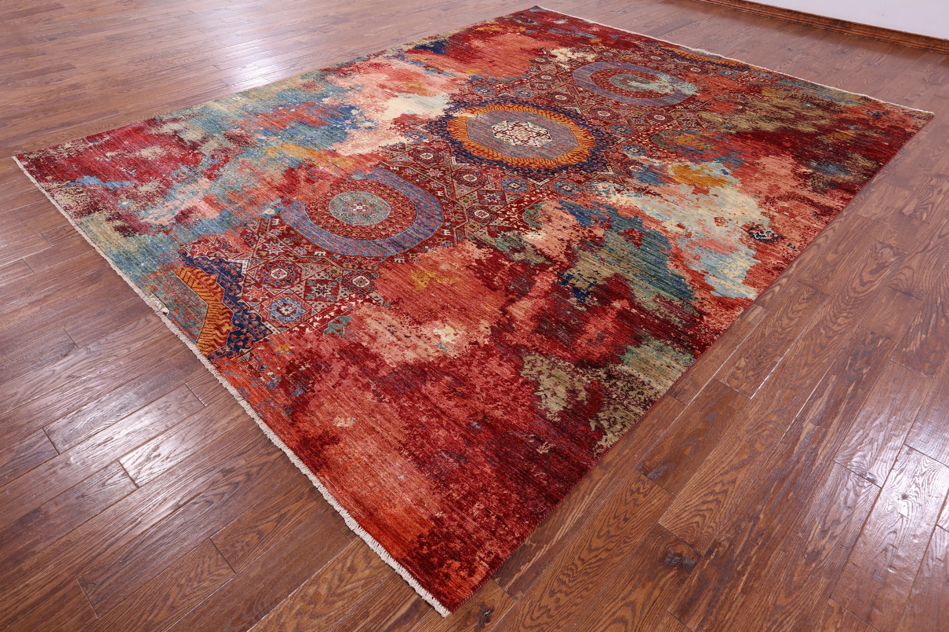 Asbtract Modern Mamluk Hand Knotted Wool Rug - 9' 9" X 12' 9" - Golden Nile