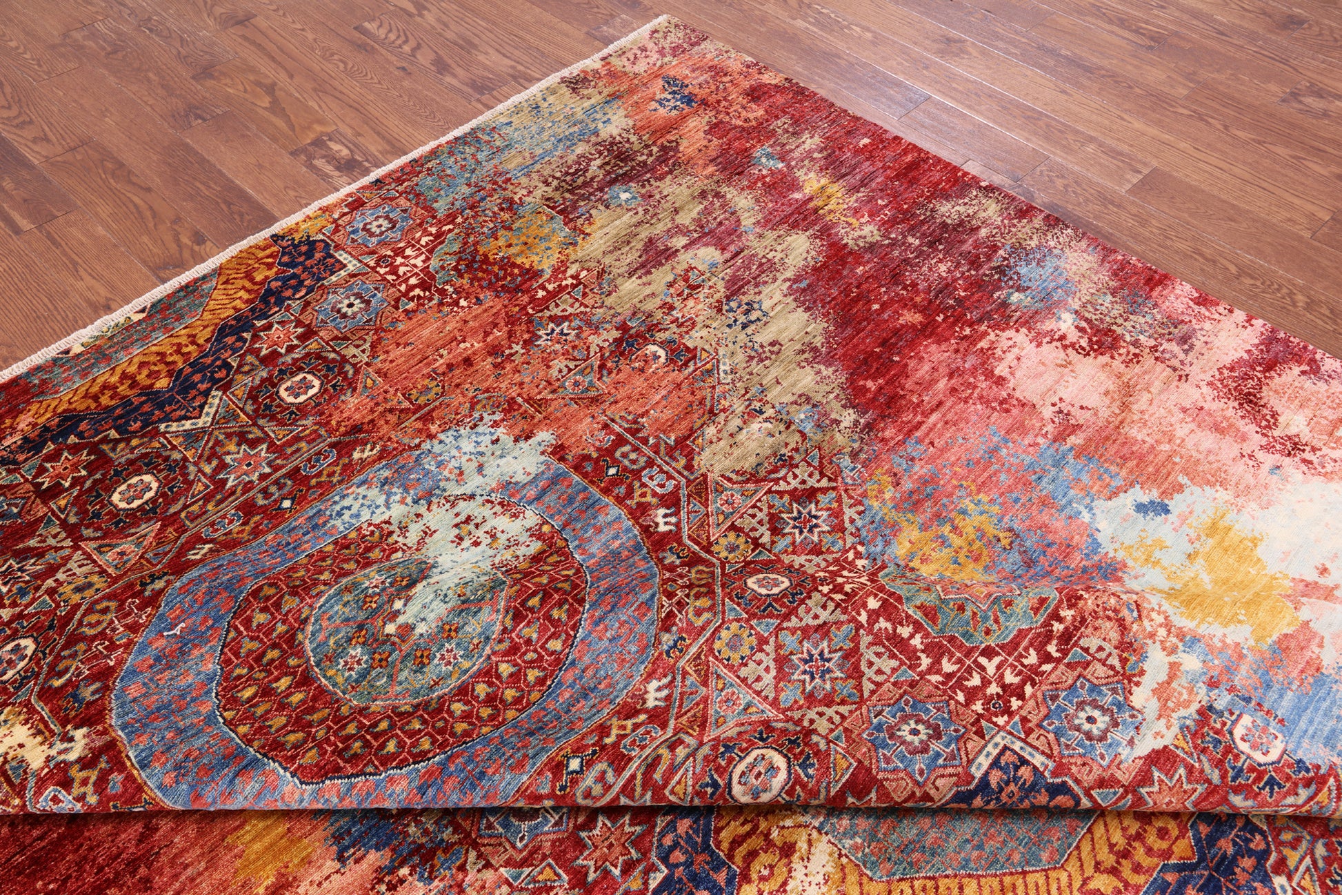 Asbtract Modern Mamluk Hand Knotted Wool Rug - 9' 9" X 12' 9" - Golden Nile