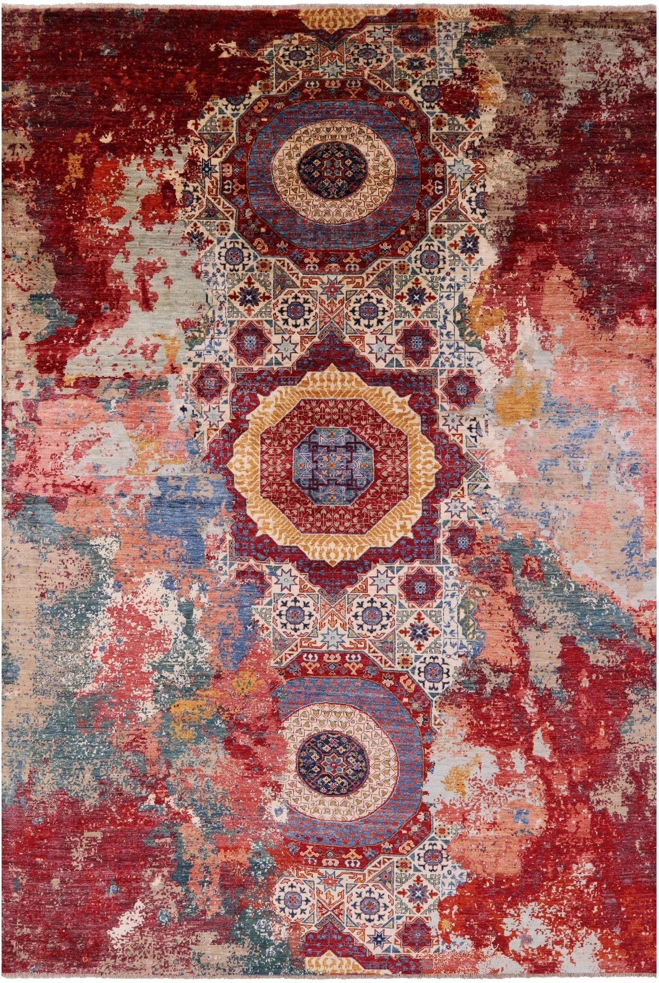 Abstract Modern Mamluk Hand Knotted Wool Rug - 8' 4" X 12' 6" - Golden Nile