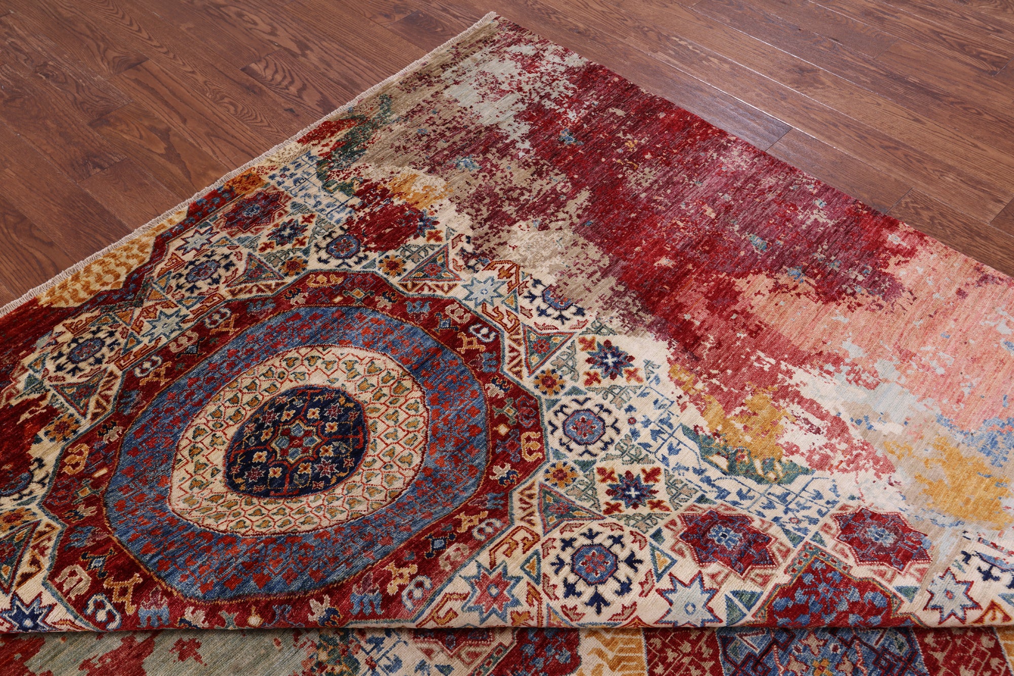 Abstract Modern Mamluk Hand Knotted Wool Rug - 8' 4" X 12' 6" - Golden Nile