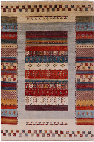 Tribal Persian Gabbeh Hand Knotted Wool Rug - 6' 6" X 9' 11" - Golden Nile