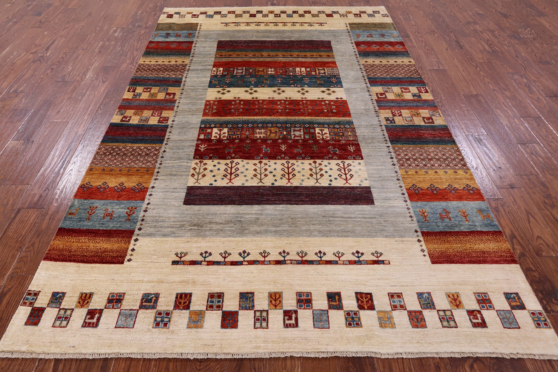 Tribal Persian Gabbeh Hand Knotted Wool Rug - 6' 6" X 9' 11" - Golden Nile