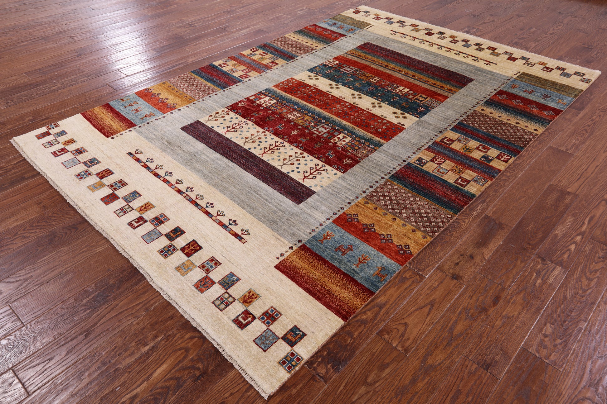 Tribal Persian Gabbeh Hand Knotted Wool Rug - 6' 6" X 9' 11" - Golden Nile