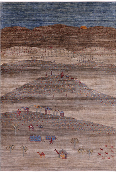 Persian Gabbeh Hand Knotted Wool Rug - 6' 7" X 9' 7" - Golden Nile