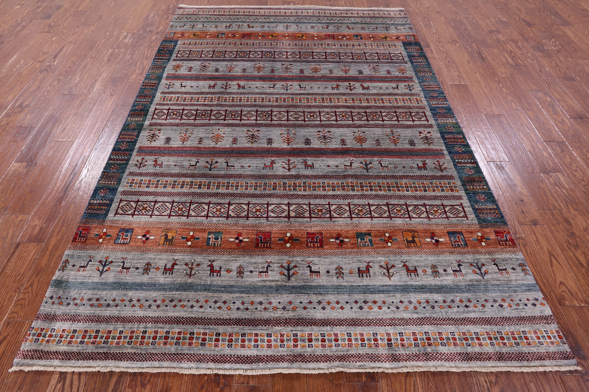 Tribal Persian Gabbeh Hand Knotted Wool Rug - 6' 7" X 9' 8" - Golden Nile