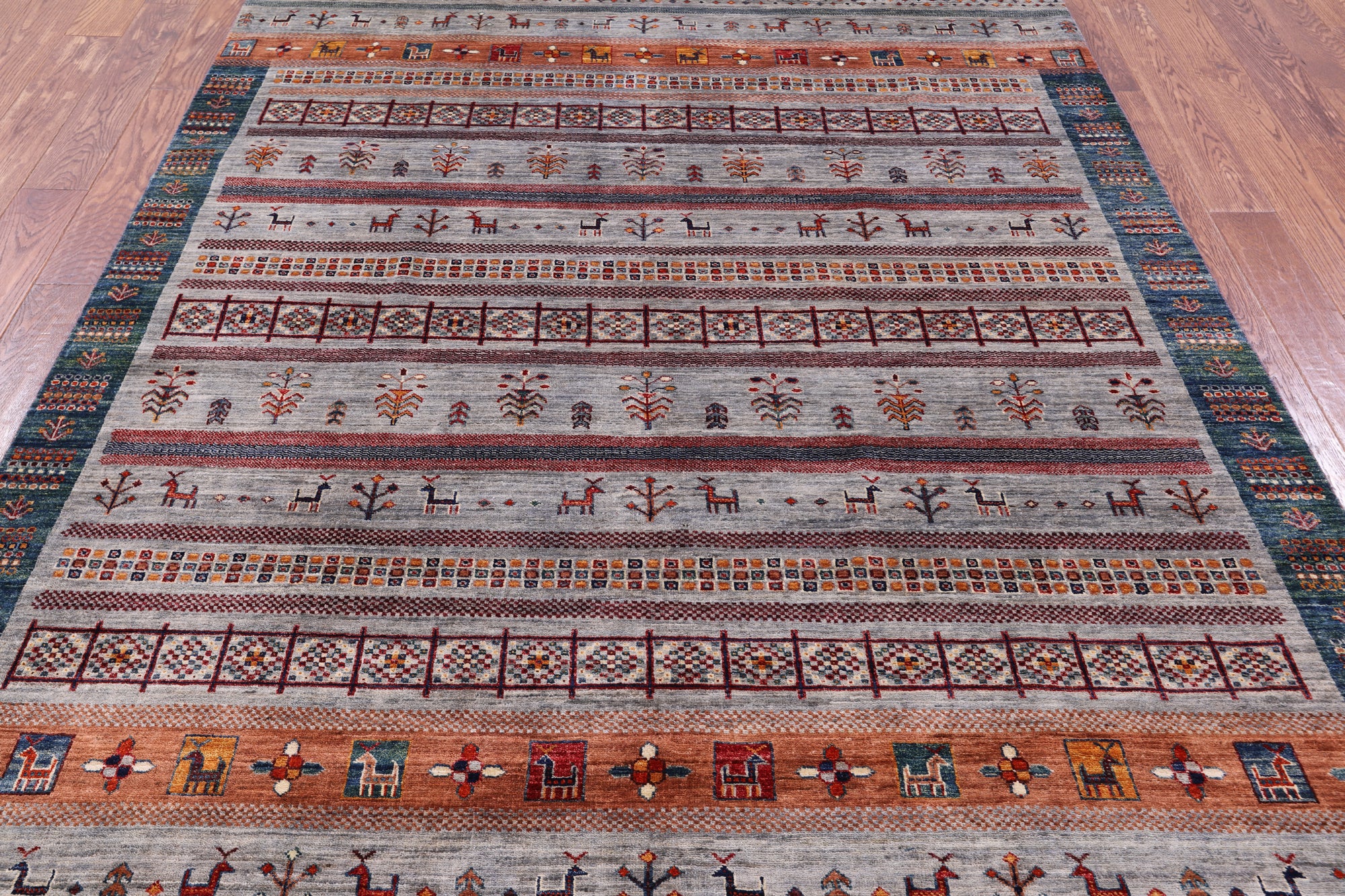 Tribal Persian Gabbeh Hand Knotted Wool Rug - 6' 7" X 9' 8" - Golden Nile