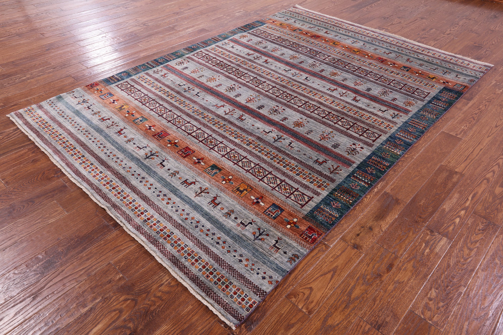 Tribal Persian Gabbeh Hand Knotted Wool Rug - 6' 7" X 9' 8" - Golden Nile