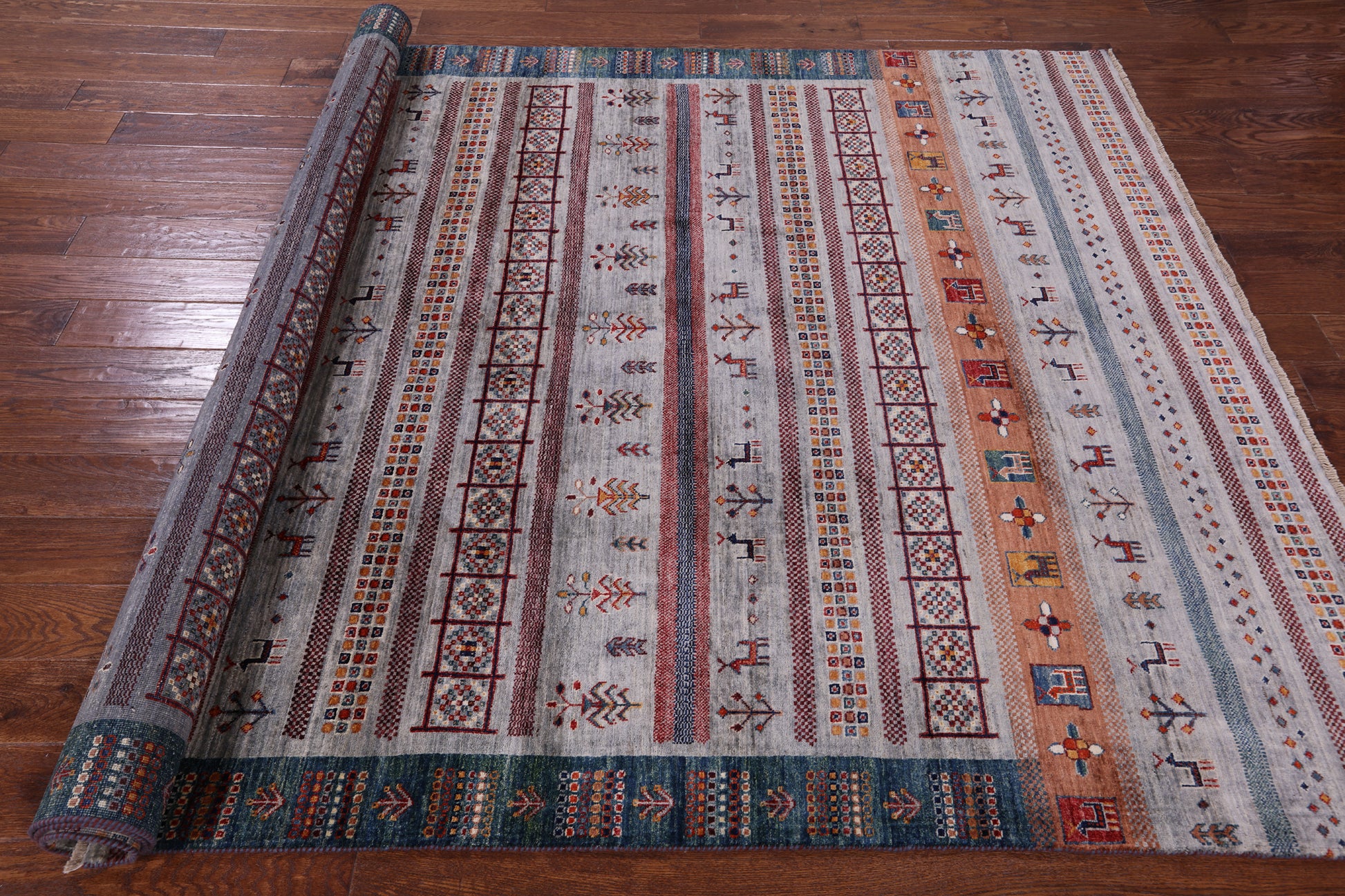 Tribal Persian Gabbeh Hand Knotted Wool Rug - 6' 7" X 9' 8" - Golden Nile