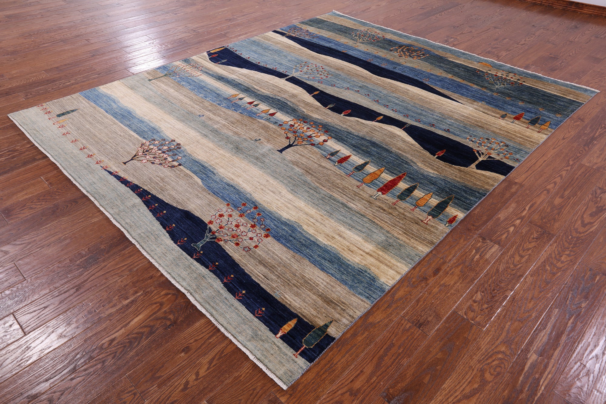 Tribal Persian Gabbeh Hand Knotted Wool Rug - 8' 0" X 9' 9" - Golden Nile
