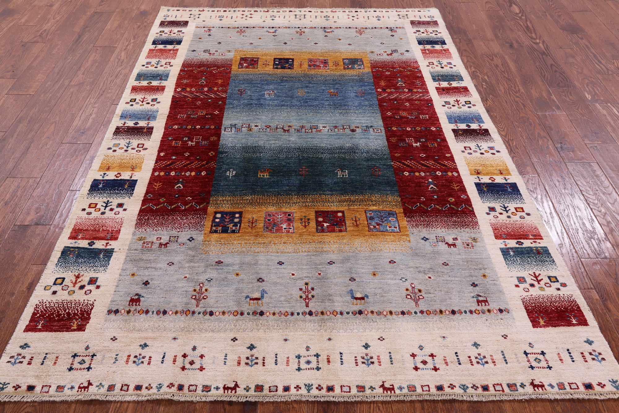 Tribal Persian Gabbeh Hand Knotted Wool Rug - 5' 5" X 7' 9" - Golden Nile