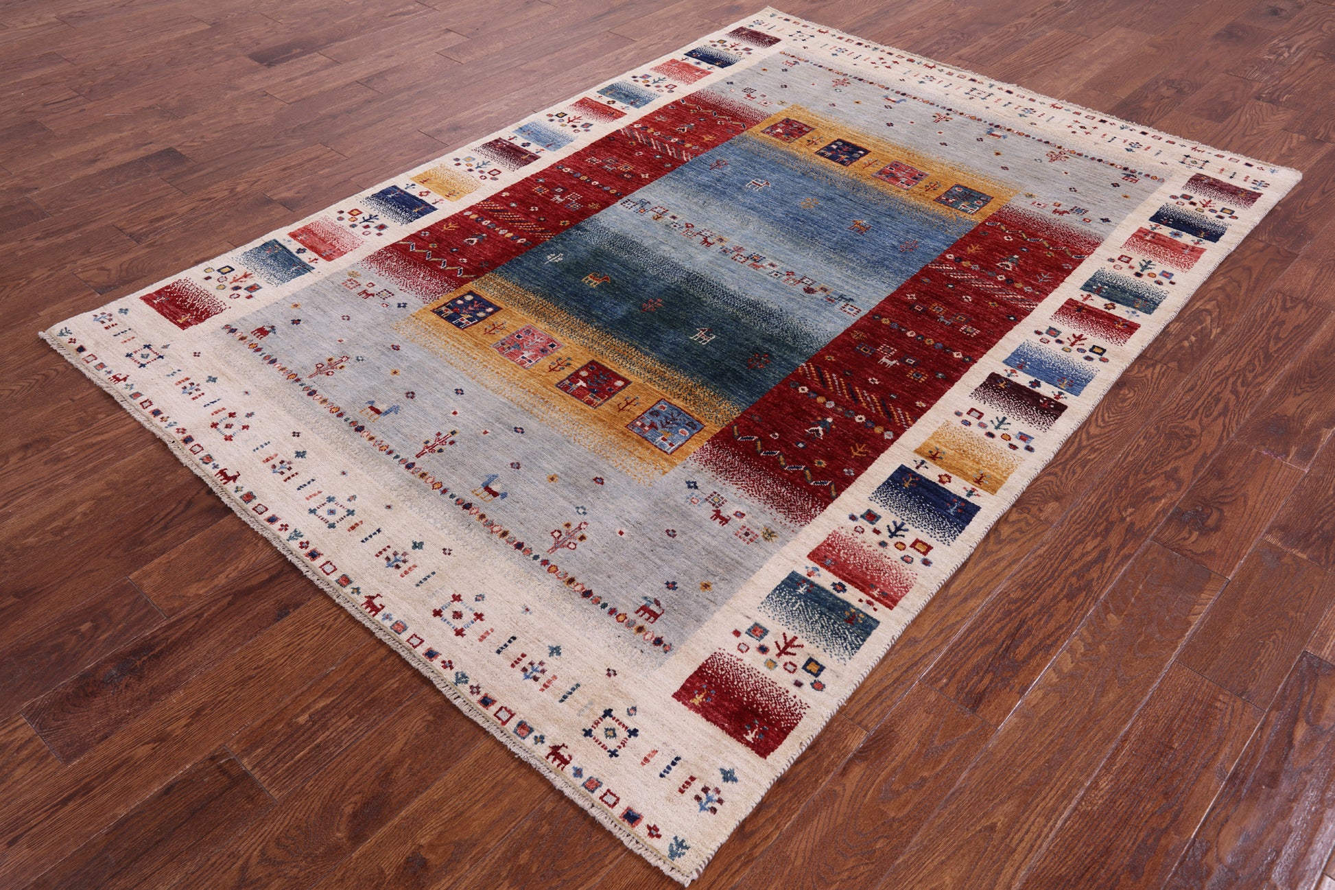 Tribal Persian Gabbeh Hand Knotted Wool Rug - 5' 5" X 7' 9" - Golden Nile