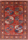 Red Turkmen Ersari Handmade Wool Rug - 4' 10" X 6' 10" - Golden Nile