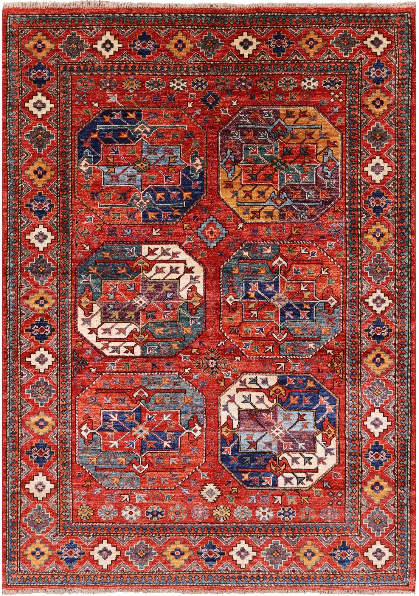 Red Turkmen Ersari Handmade Wool Rug - 4' 10" X 6' 10" - Golden Nile
