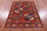 Red Turkmen Ersari Handmade Wool Rug - 4' 10" X 6' 10" - Golden Nile