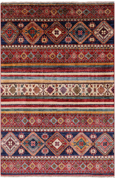 Khorjin Persian Gabbeh Hand Knotted Wool Rug - 4' 0" X 5' 10" - Golden Nile