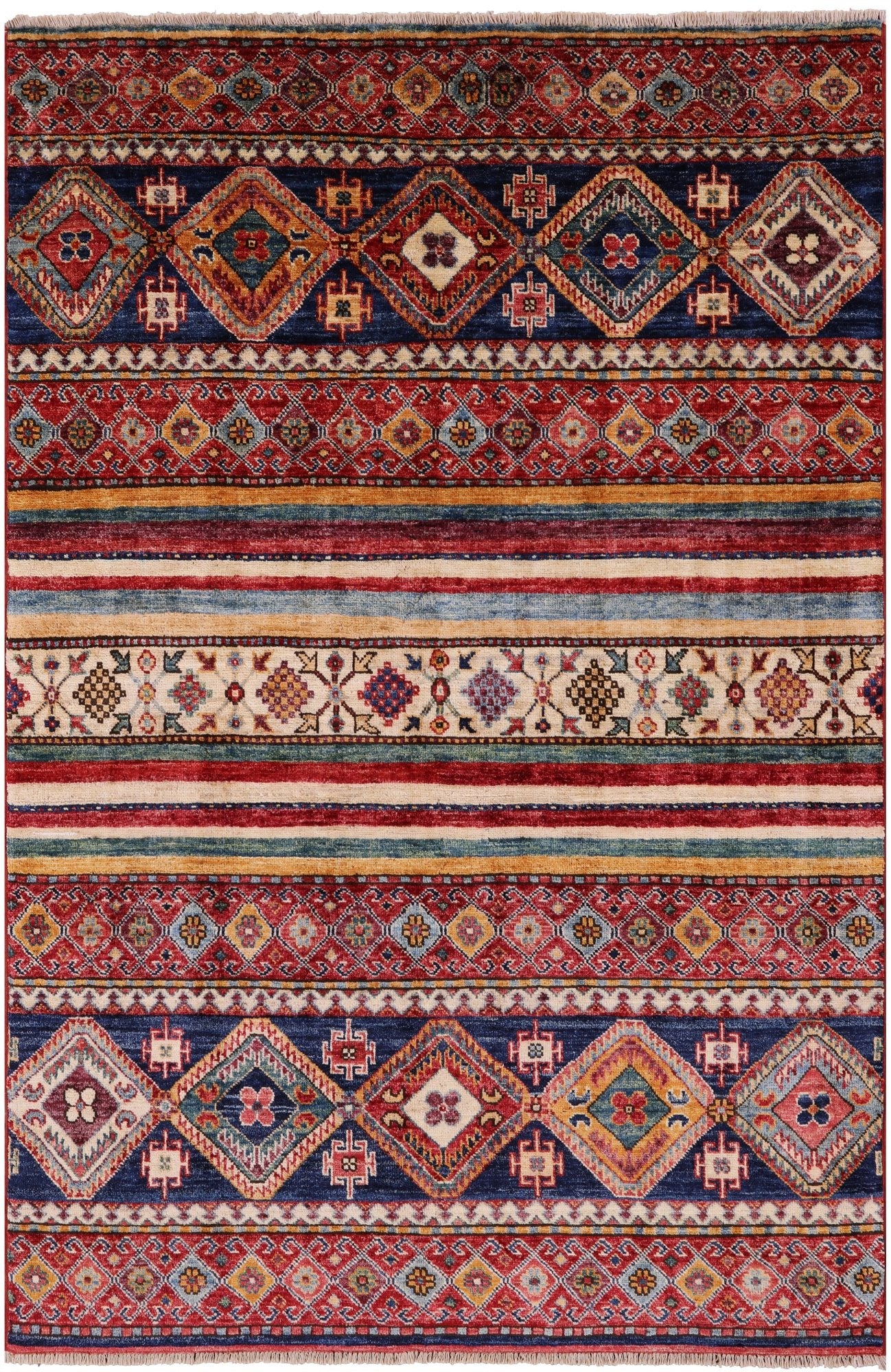 Khorjin Persian Gabbeh Hand Knotted Wool Rug - 4' 0" X 5' 10" - Golden Nile