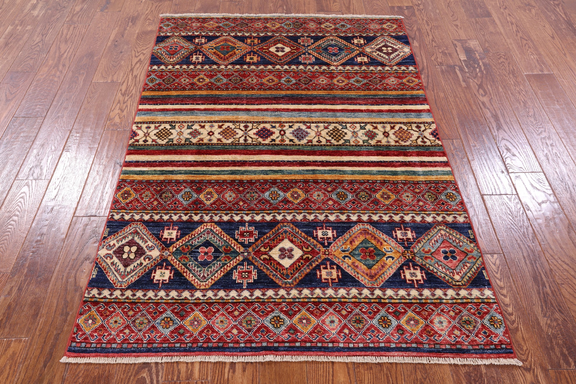 Khorjin Persian Gabbeh Hand Knotted Wool Rug - 4' 0" X 5' 10" - Golden Nile