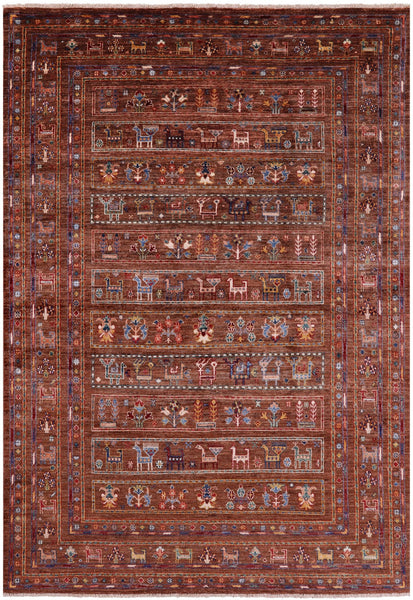 Brown Tribal Persian Gabbeh Hand Knotted Wool Rug - 5' 10" X 8' 4" - Golden Nile