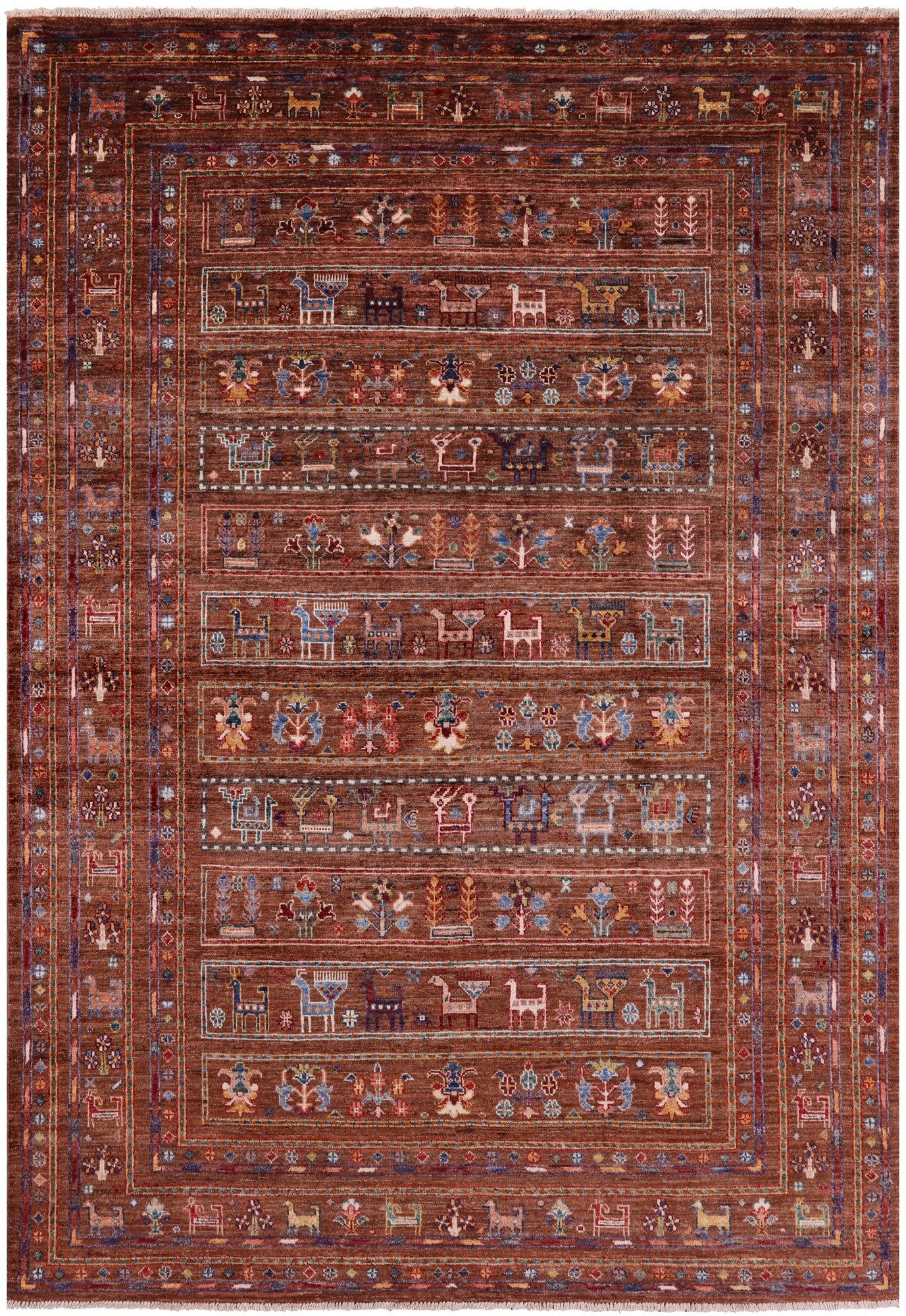 Brown Tribal Persian Gabbeh Hand Knotted Wool Rug - 5' 10" X 8' 4" - Golden Nile