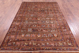 Brown Tribal Persian Gabbeh Hand Knotted Wool Rug - 5' 10" X 8' 4" - Golden Nile