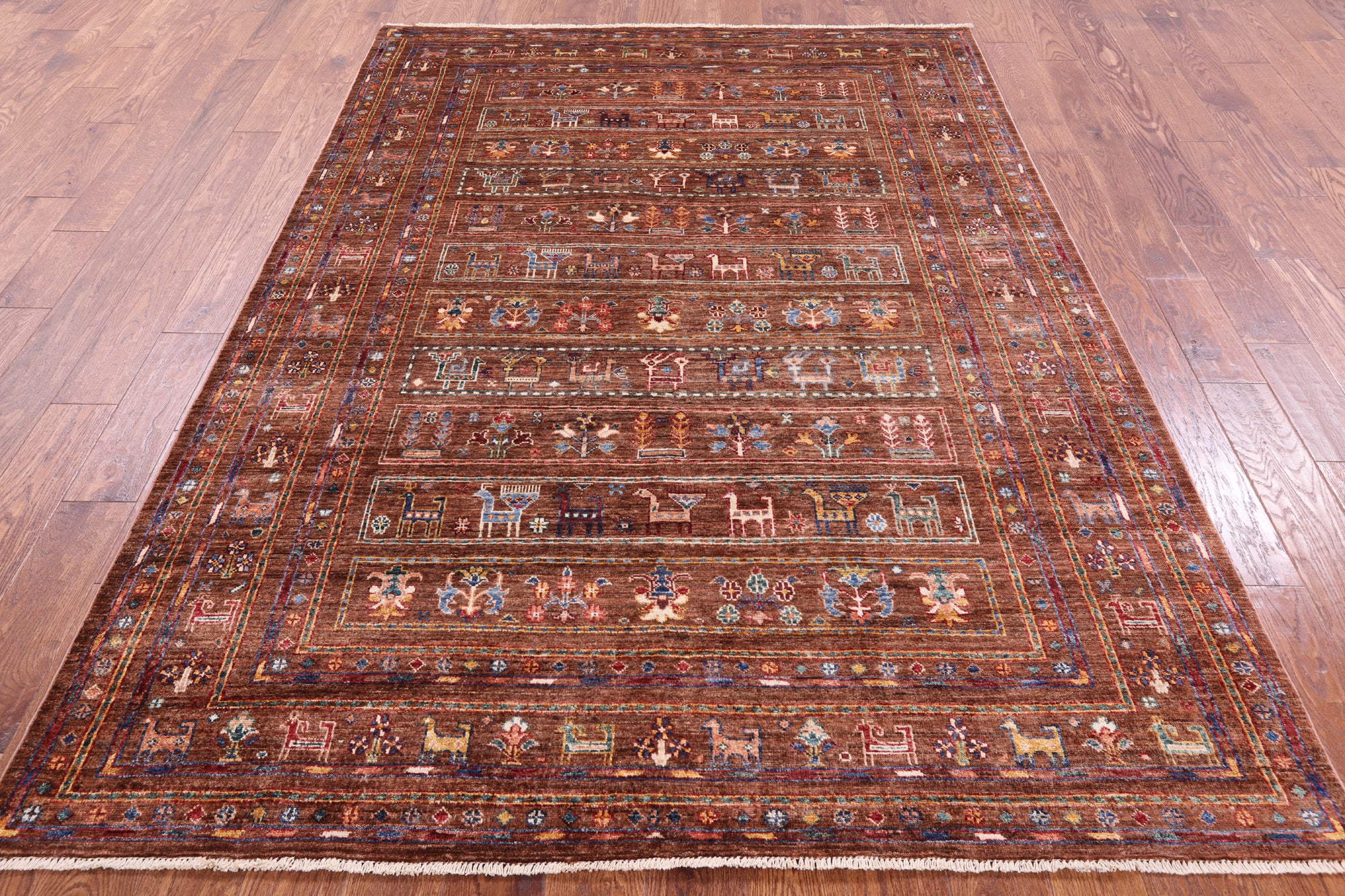 Brown Tribal Persian Gabbeh Hand Knotted Wool Rug - 5' 10" X 8' 4" - Golden Nile