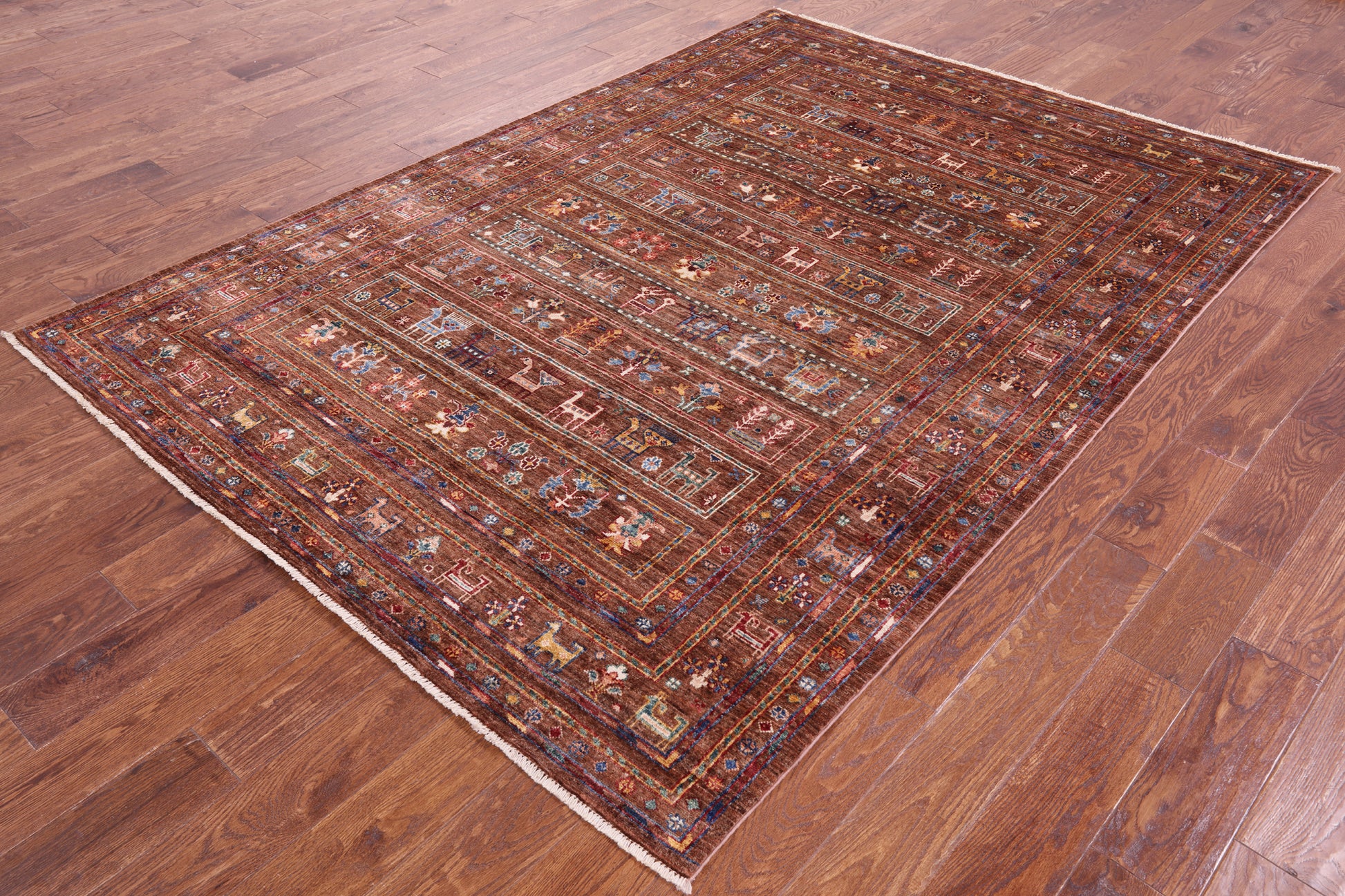 Brown Tribal Persian Gabbeh Hand Knotted Wool Rug - 5' 10" X 8' 4" - Golden Nile