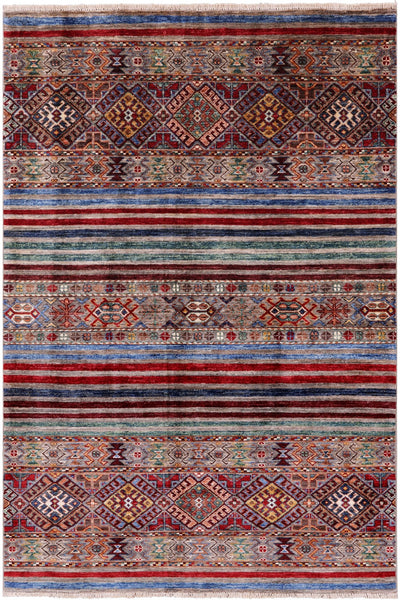 Khorjin Persian Gabbeh Hand Knotted Wool Rug - 4' 0" X 5' 10" - Golden Nile