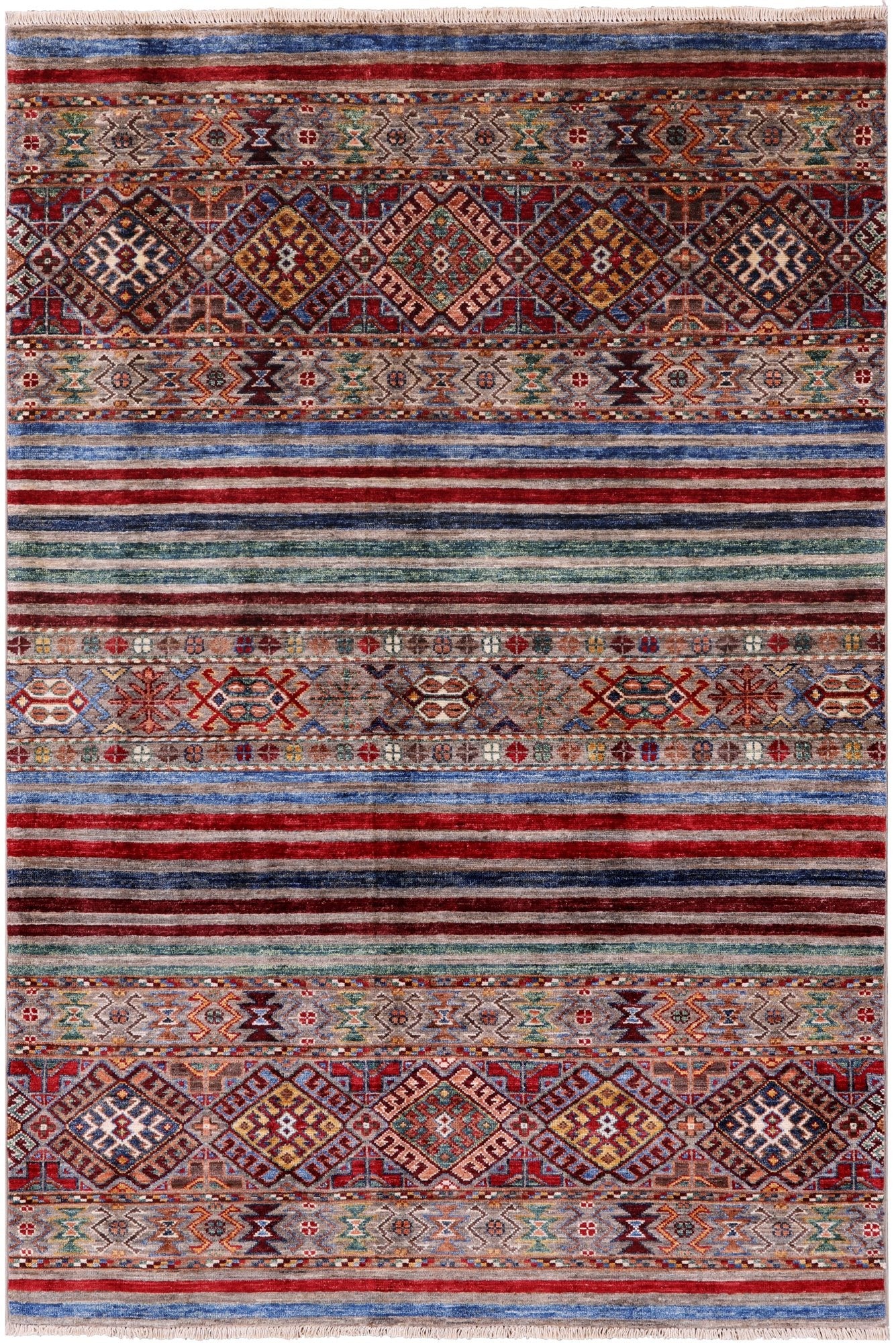 Khorjin Persian Gabbeh Hand Knotted Wool Rug - 4' 0" X 5' 10" - Golden Nile