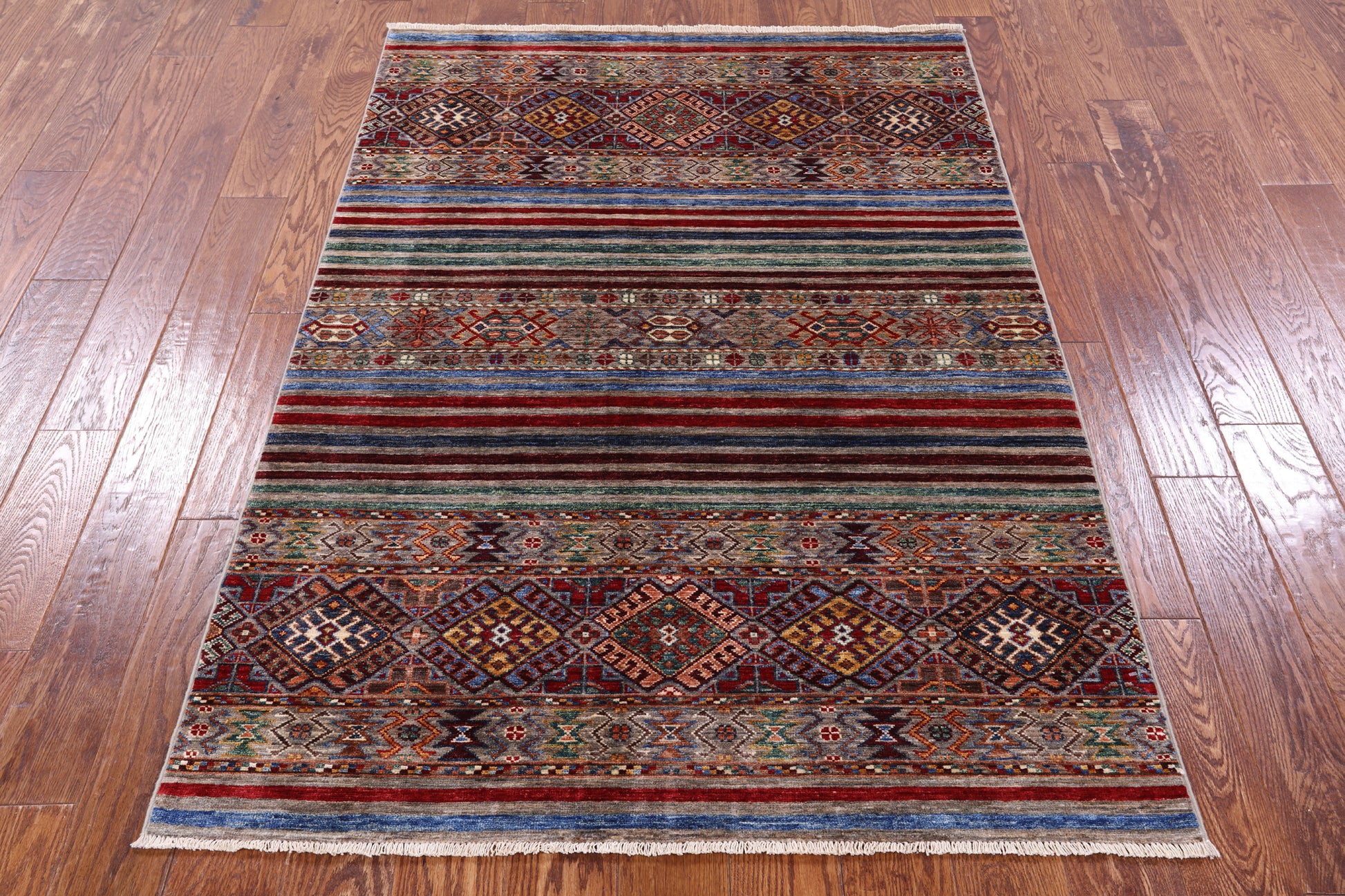 Khorjin Persian Gabbeh Hand Knotted Wool Rug - 4' 0" X 5' 10" - Golden Nile