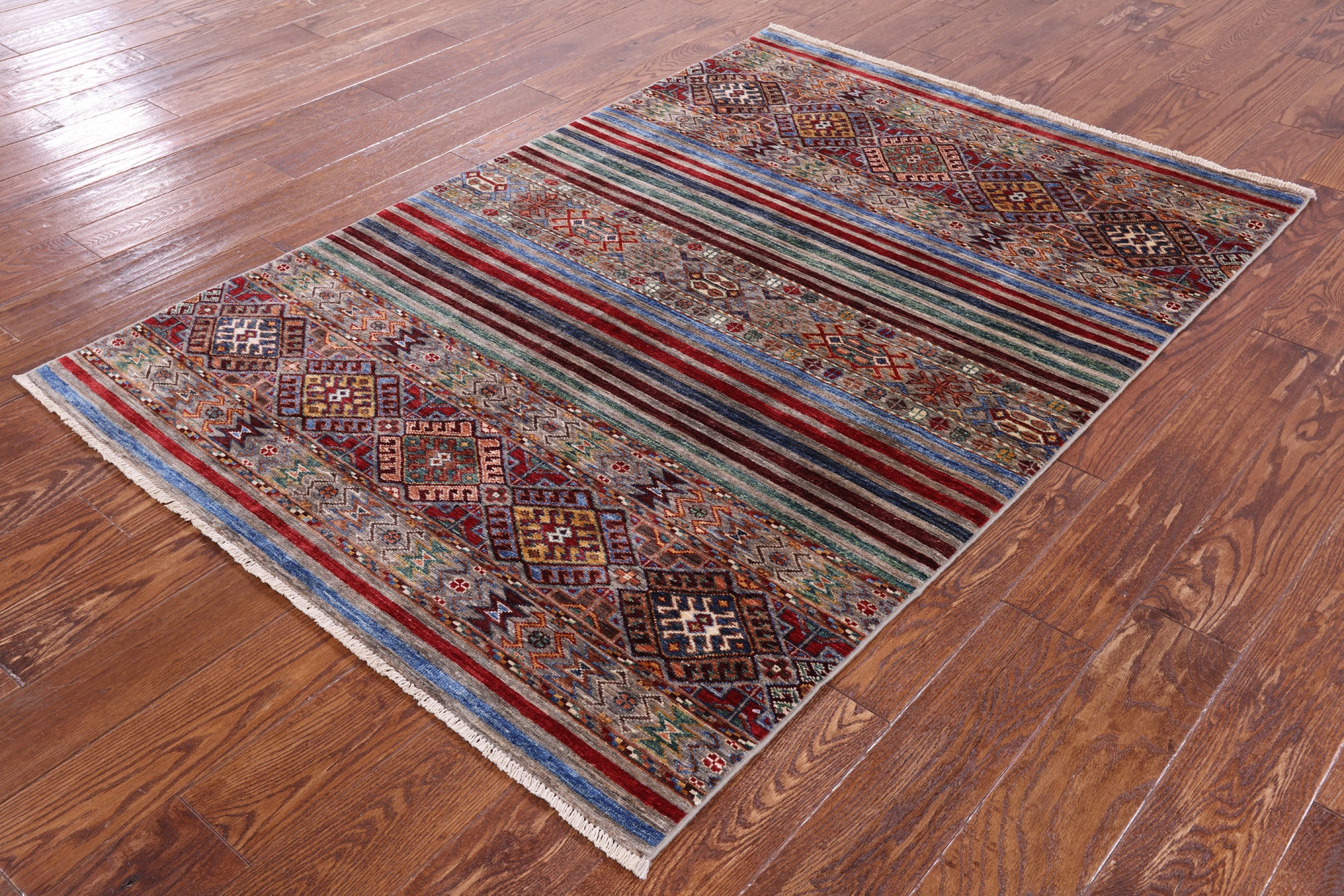 Khorjin Persian Gabbeh Hand Knotted Wool Rug - 4' 0" X 5' 10" - Golden Nile