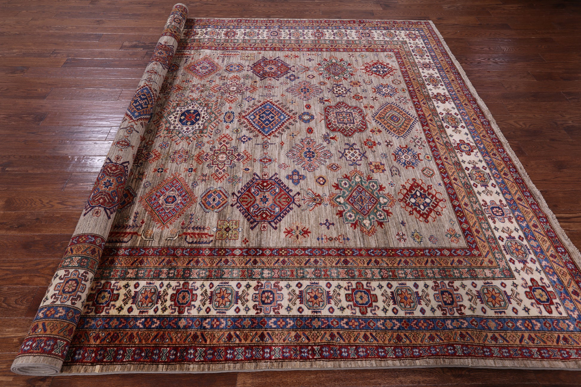 Super Kazak Hand Knotted Wool Rug - 9' 2" X 11' 11" - Golden Nile