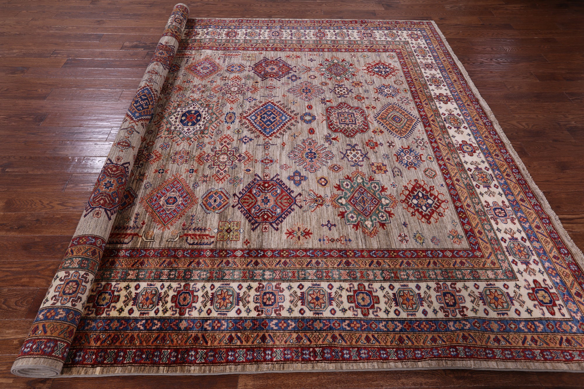 Super Kazak Hand Knotted Wool Rug - 9' 2" X 11' 11" - Golden Nile
