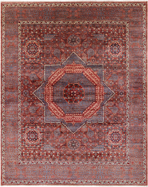 Geometric Persian Mamluk Hand Knotted Wool Rug - 8' 4" X 10' 1" - Golden Nile