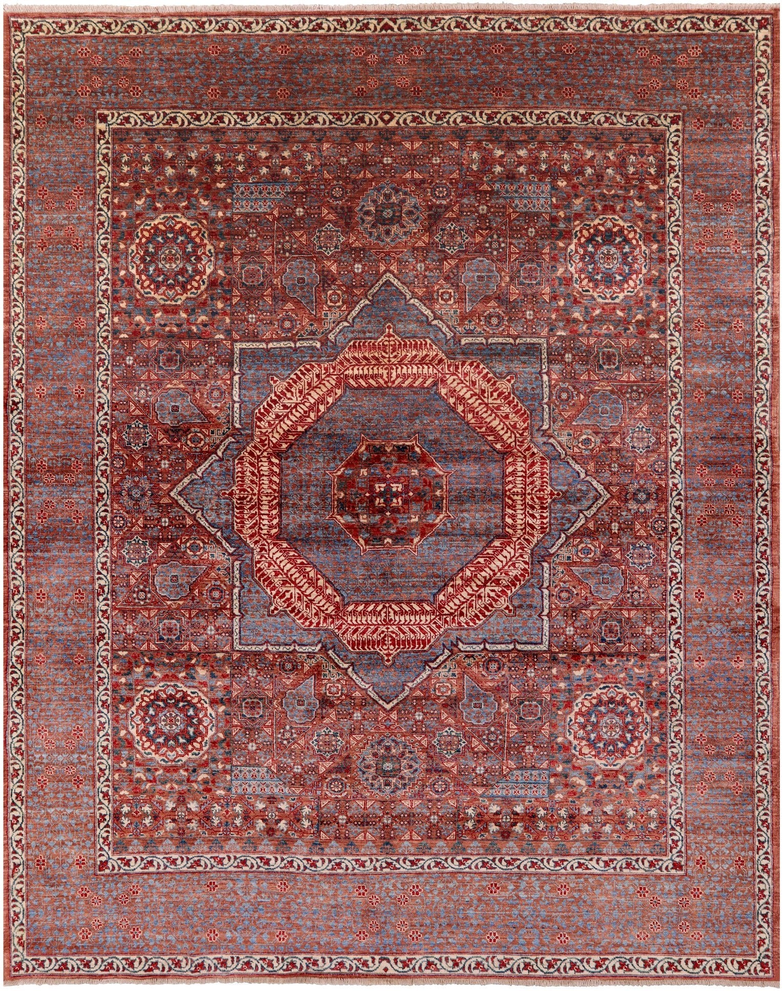 Geometric Persian Mamluk Hand Knotted Wool Rug - 8' 4" X 10' 1" - Golden Nile