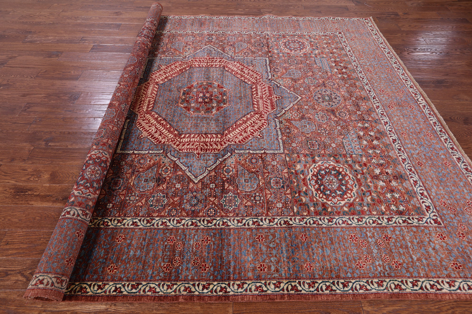 Geometric Persian Mamluk Hand Knotted Wool Rug - 8' 4" X 10' 1" - Golden Nile