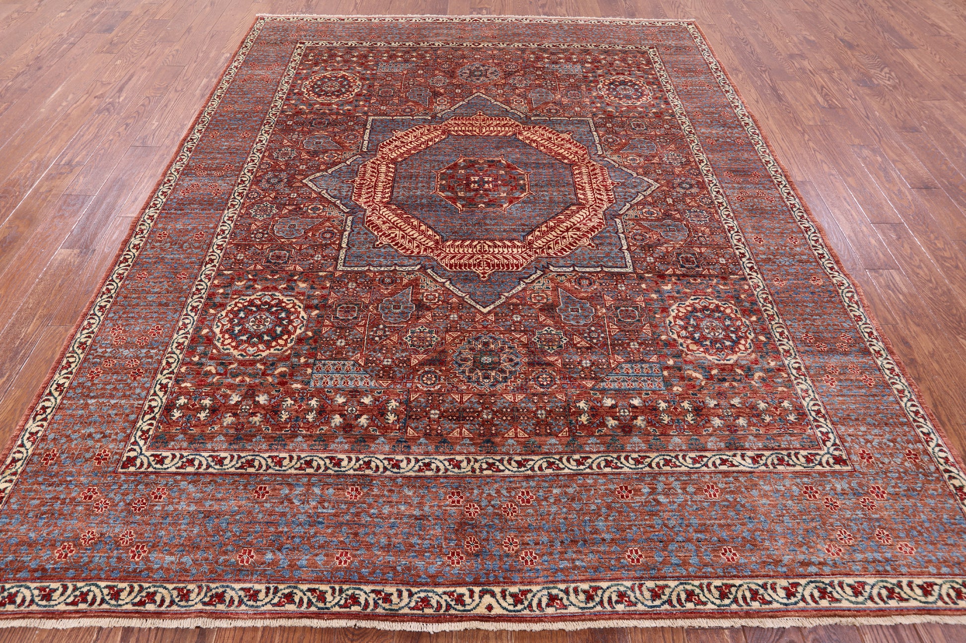 Geometric Persian Mamluk Hand Knotted Wool Rug - 8' 4" X 10' 1" - Golden Nile