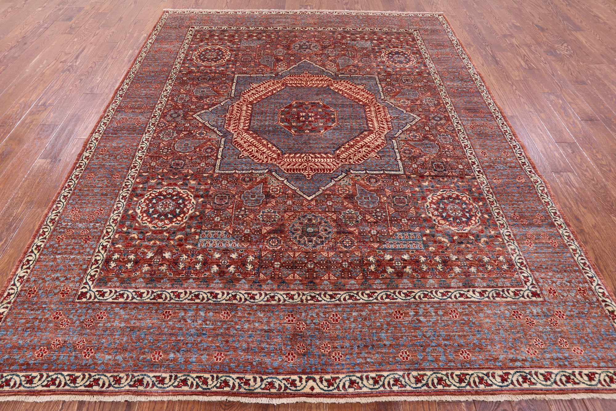 Geometric Persian Mamluk Hand Knotted Wool Rug - 8' 4" X 10' 1" - Golden Nile