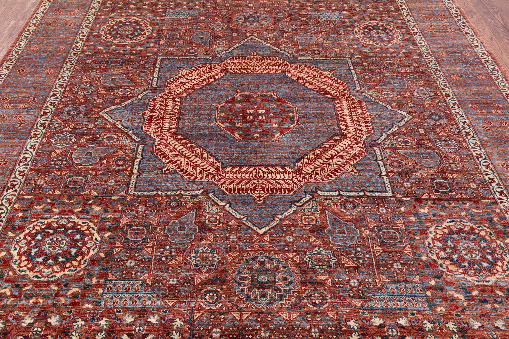 Geometric Persian Mamluk Hand Knotted Wool Rug - 8' 4" X 10' 1" - Golden Nile