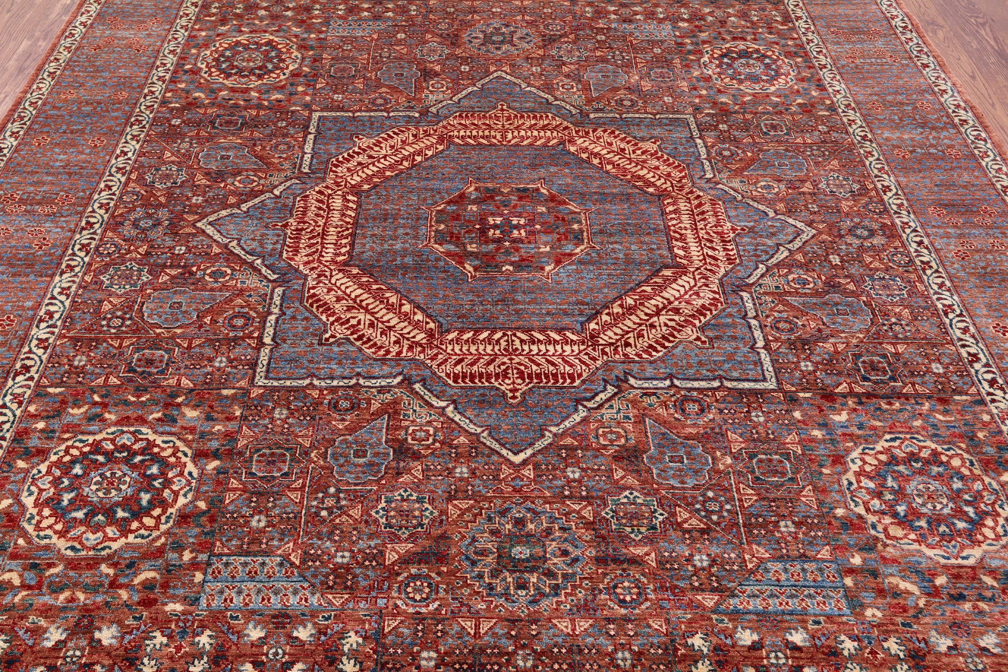 Geometric Persian Mamluk Hand Knotted Wool Rug - 8' 4" X 10' 1" - Golden Nile