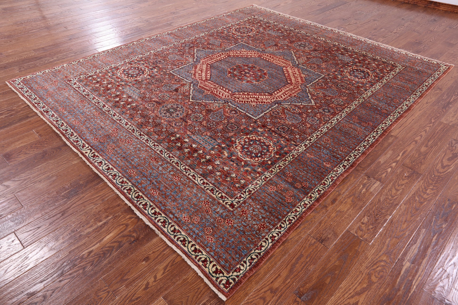 Geometric Persian Mamluk Hand Knotted Wool Rug - 8' 4" X 10' 1" - Golden Nile
