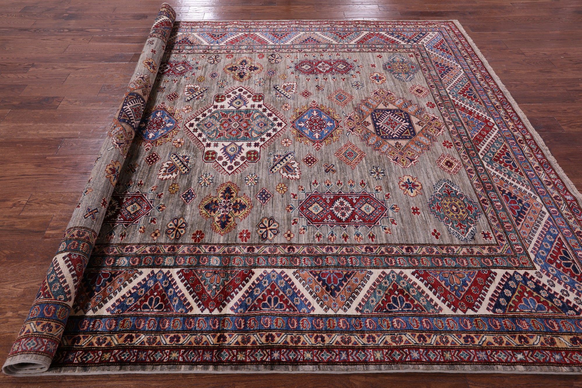 Super Kazak Hand Knotted Wool Rug - 8' 4" X 9' 9" - Golden Nile