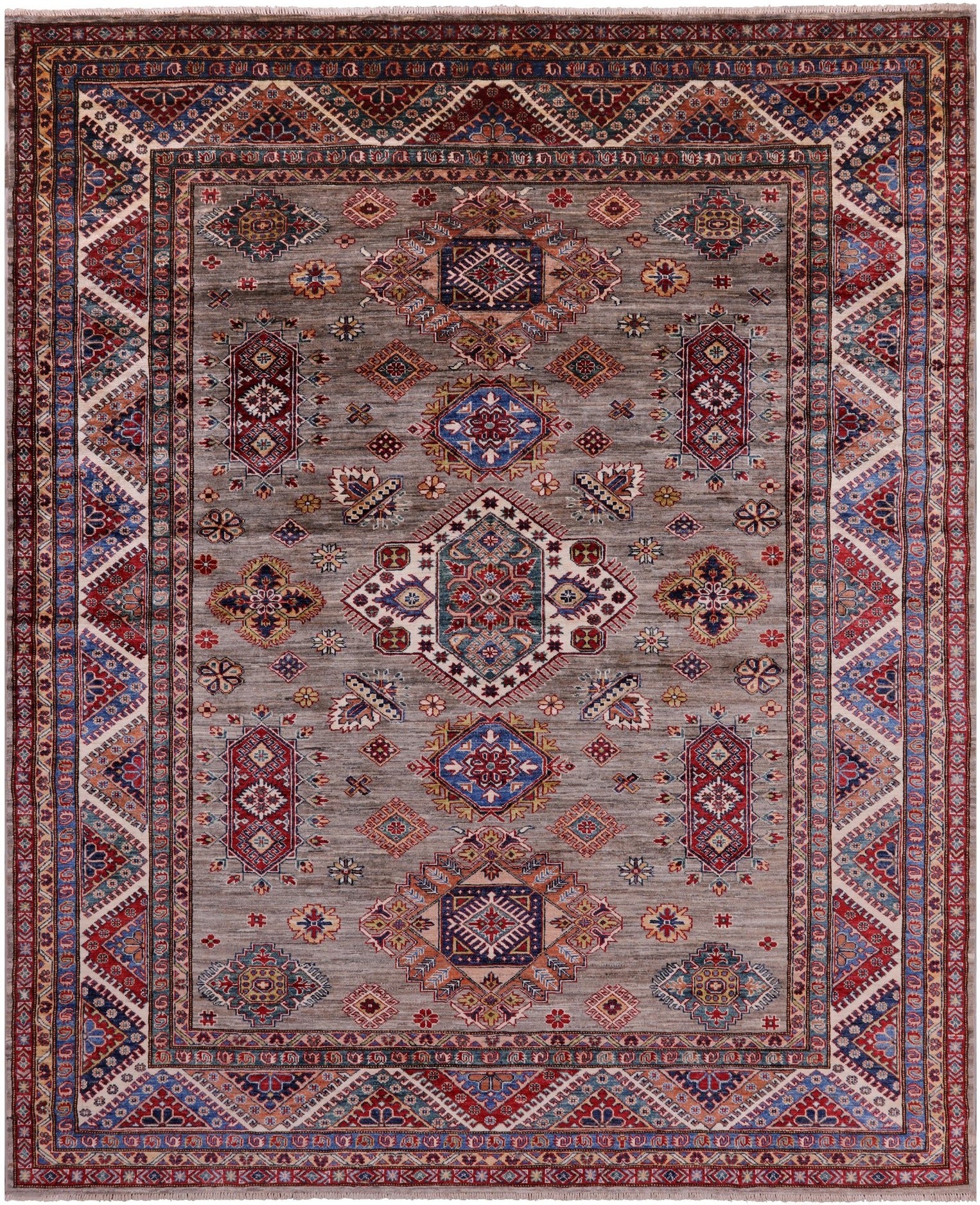 Super Kazak Hand Knotted Wool Rug - 8' 4" X 9' 9" - Golden Nile