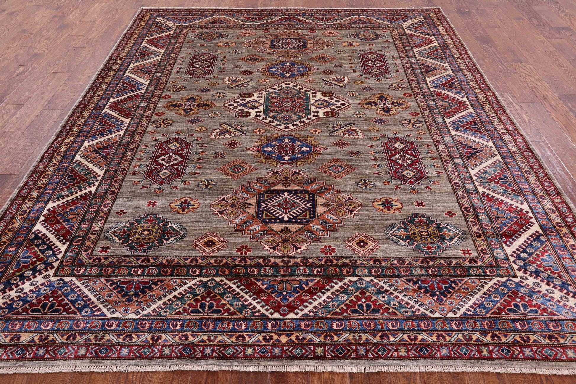 Super Kazak Hand Knotted Wool Rug - 8' 4" X 9' 9" - Golden Nile