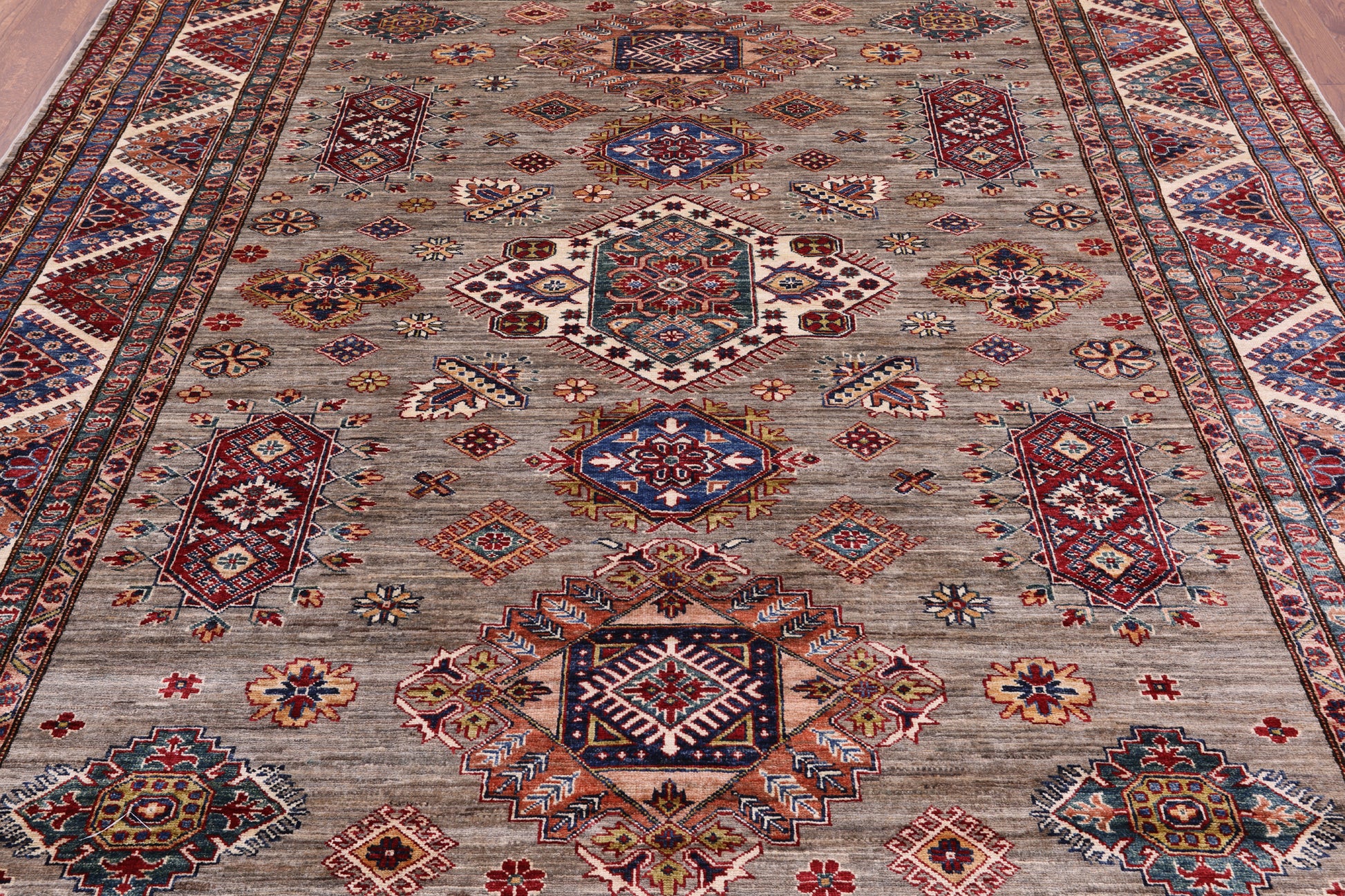 Super Kazak Hand Knotted Wool Rug - 8' 4" X 9' 9" - Golden Nile