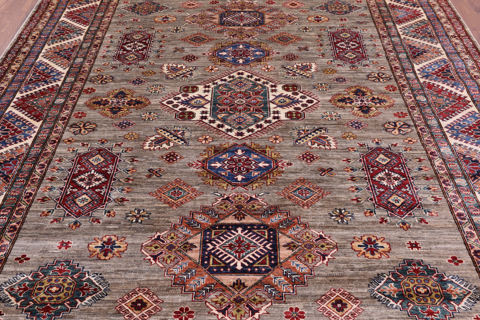 Super Kazak Hand Knotted Wool Rug - 8' 4" X 9' 9" - Golden Nile