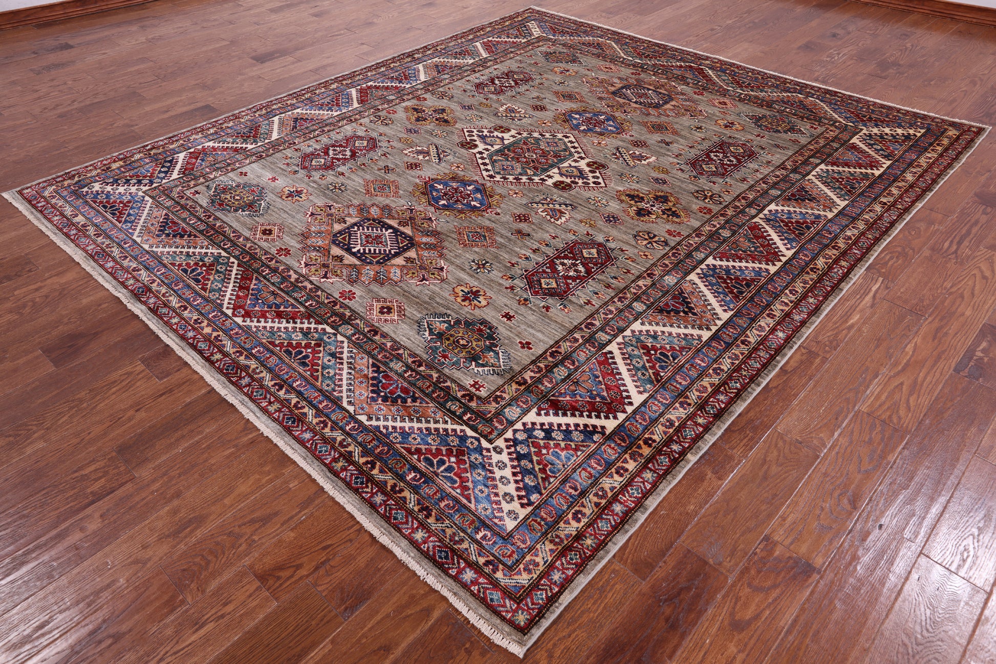 Super Kazak Hand Knotted Wool Rug - 8' 4" X 9' 9" - Golden Nile
