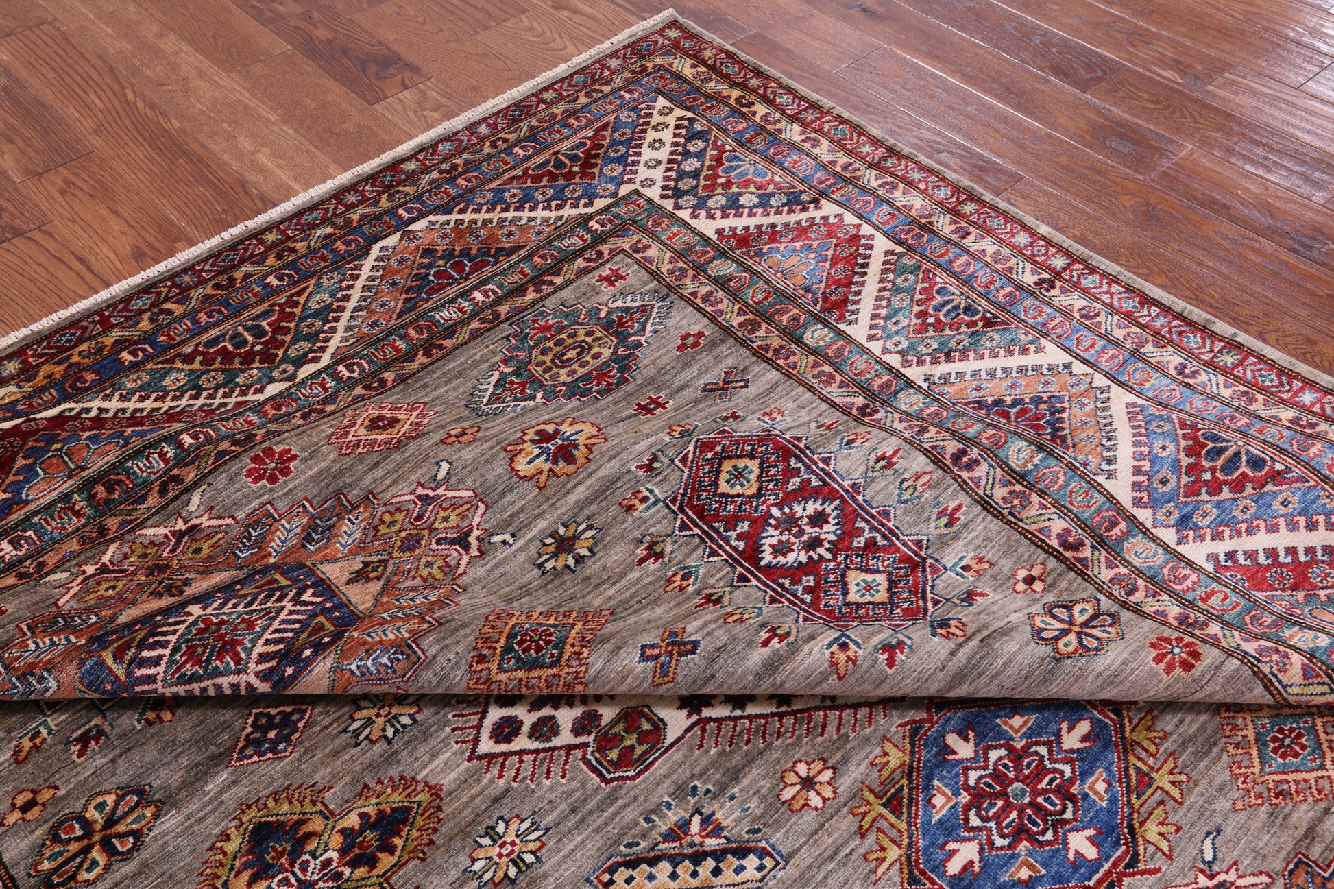 Super Kazak Hand Knotted Wool Rug - 8' 4" X 9' 9" - Golden Nile