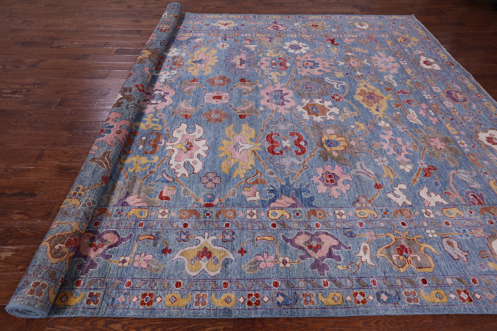Blue Turkish Oushak Hand Knotted Wool Rug - 9' 10" X 13' 3" - Golden Nile